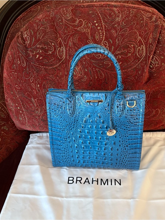 Brahmin Handbags - Brahmin Caroline Vibrant Azure Melbourne Croc-Embossed Satchel